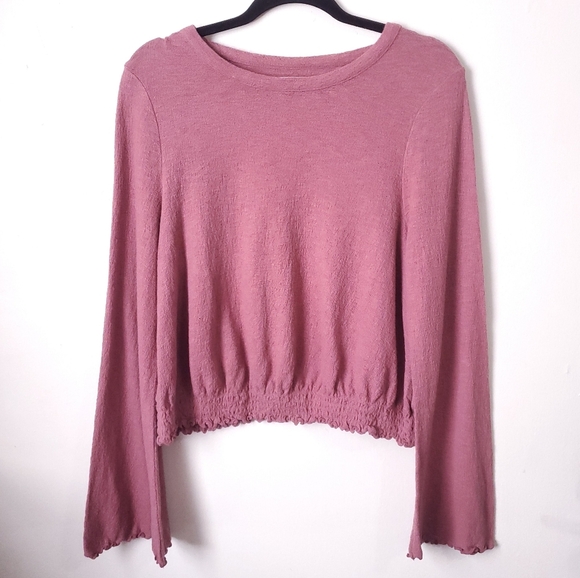 Madewell Texture & Thread Smocked Bell-Sleeve Top Autumn Berry Size L Boho - Picture 2 of 10
